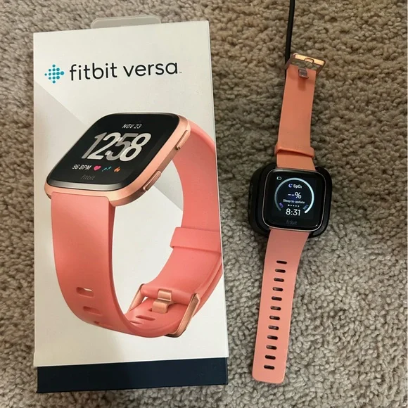 Fitbit Versa Smartwatch - Peach Band/Rose Gold Aluminum Case - Picture 1 of 8